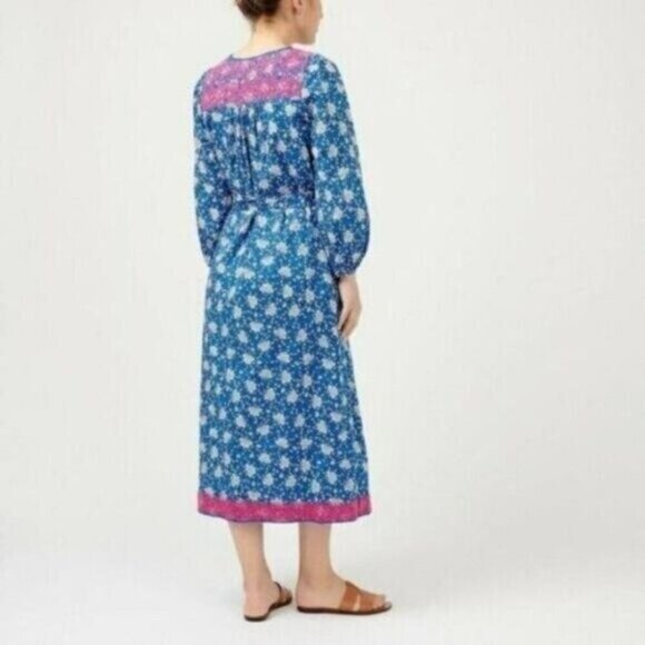 J Crew Cerulean Block-Print Tulum Midi Dress missing Pom poms XXS - Picture 2 of 7